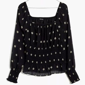 Madewell (Re)sourced Georgette Square-Neck Smock-Waist Top in Bloom Dot